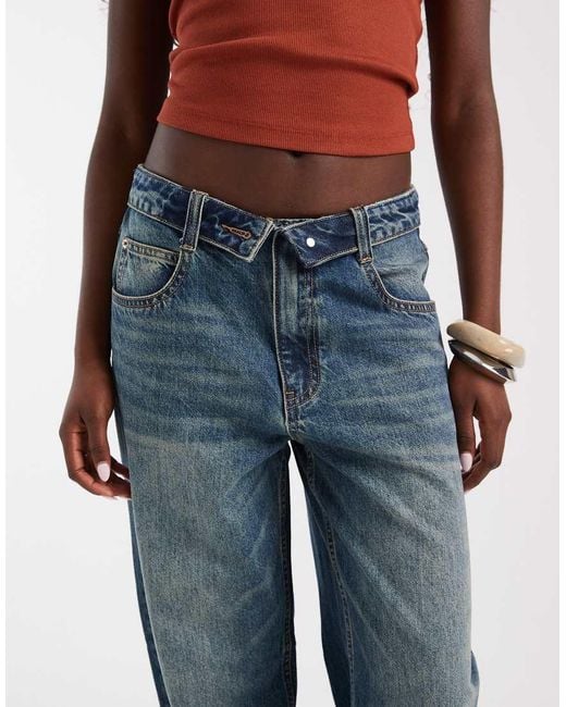 ASOS Blue Fold Over Waistband Jeans