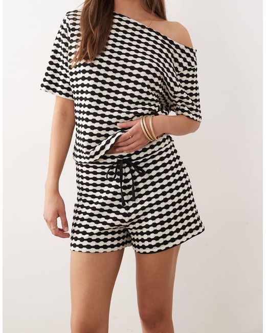 ASOS Natural Crochet Jersey Short Co-ord
