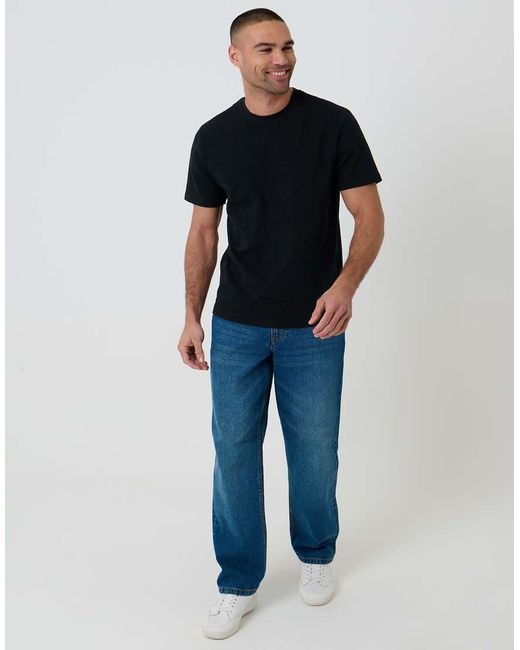 Threadbare Black Textured Stretch Cotton Crew Neck T-Shirt for men