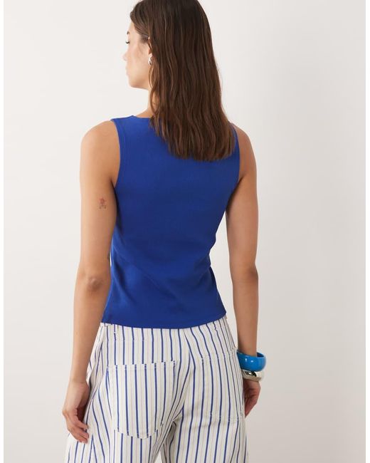 ASOS Blue Boat Neck Tank With Buttons