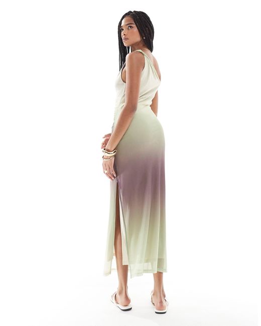 Pull&Bear Multicolor – mehrfarbiges netzstoff-midikleid mit farbverlauf und wasserfallausschnitt