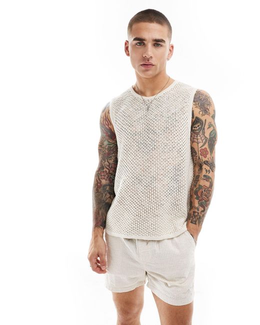 Abercrombie & Fitch White Crochet Knit Muscle Singlet for men
