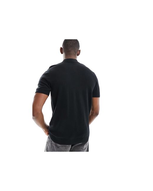 SELECTED Black Knitted Polo for men