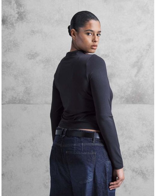 ASOS Blue Asos Design Curve Slinky Long Sleeve Top With Cut Out Detail