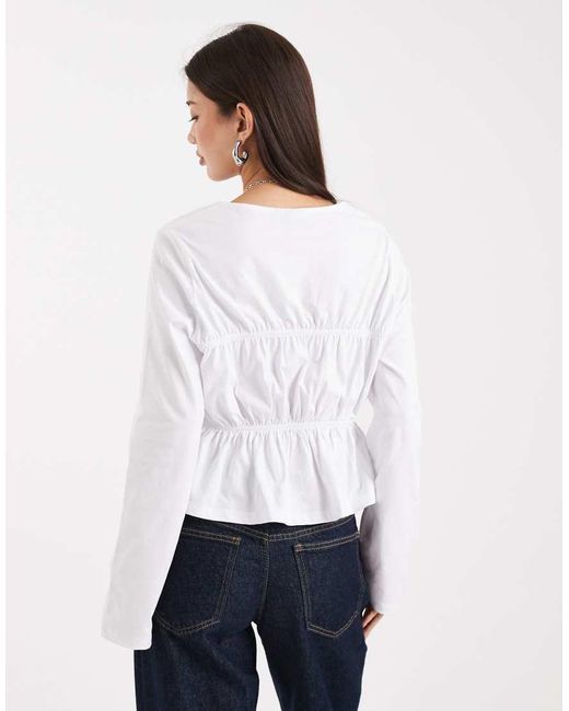 ASOS White Long Sleeve T-shirt With Tie Panel Detail