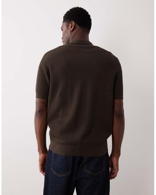 Mango Brown 100% Cotton Waffle Knit Button Down Cardigan for men
