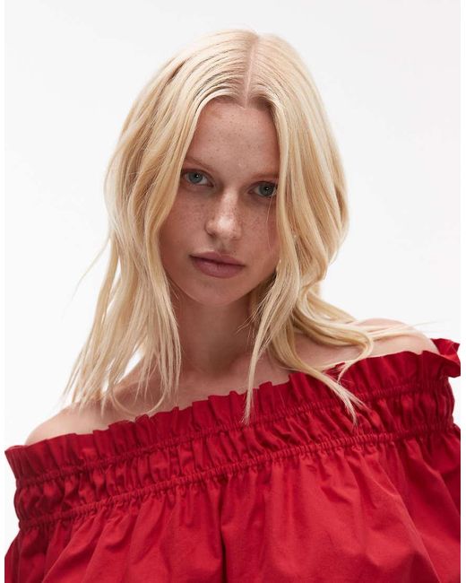 Mango Red Featuring Kaia Gerber Premium Cotton Shir Detail Bandeau Top