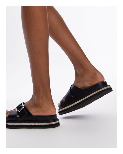 TOPSHOP Black Wide fit – jenny – sandalen im espadrilles-stil mit schnalle