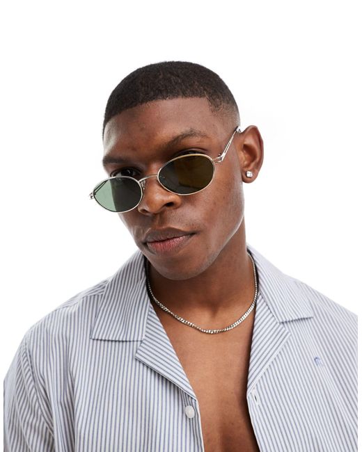 ASOS Metallic Oval Metal Sunglasses With Slim Arms for men