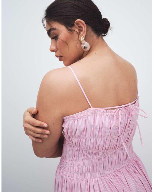 ASOS Pink Asos Design Curve Shirred Cotton Poplin Midaxi Sundress With Dropped Waist