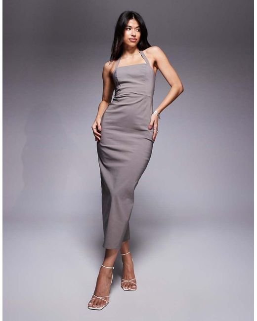 ASOS Purple Bengaline Halter Pencil Midi Dress