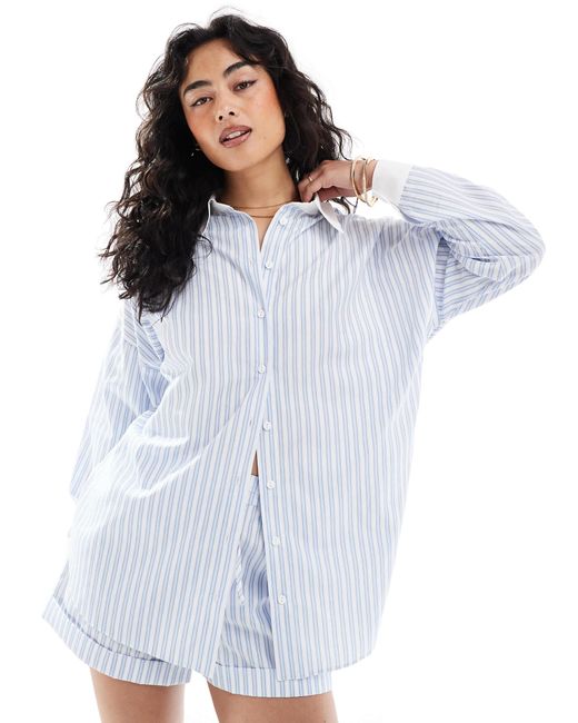 ASOS White Contrast Collar And Cuff Oversized Co-ord Shirt