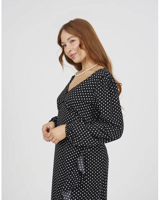 Brave Soul Black Frill Detail Wrap Midi Dress