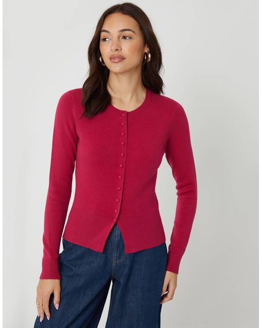 Threadbare Red Crew Neck Compact Knitted Cardigan