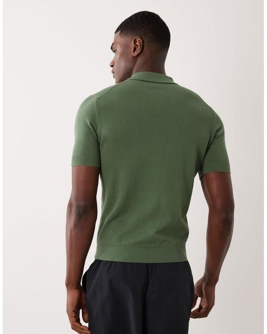 Mango Green Quarter Zip Poloshirt for men