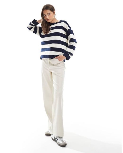 Maglione Lavorato Oversize Strutturato A Righe E Crema di Vero Moda in Blue