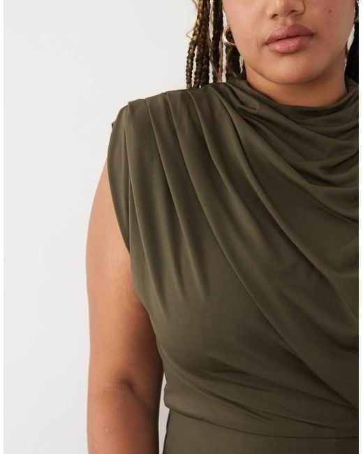 Tfnc Plus Green Draped Detail Sash Jumpsuit