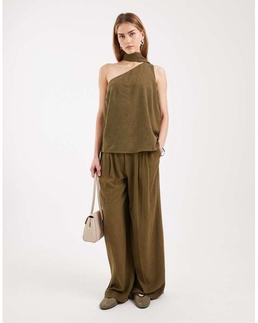 ASOS Green Tailored One Shoulder Scarf Detail Top