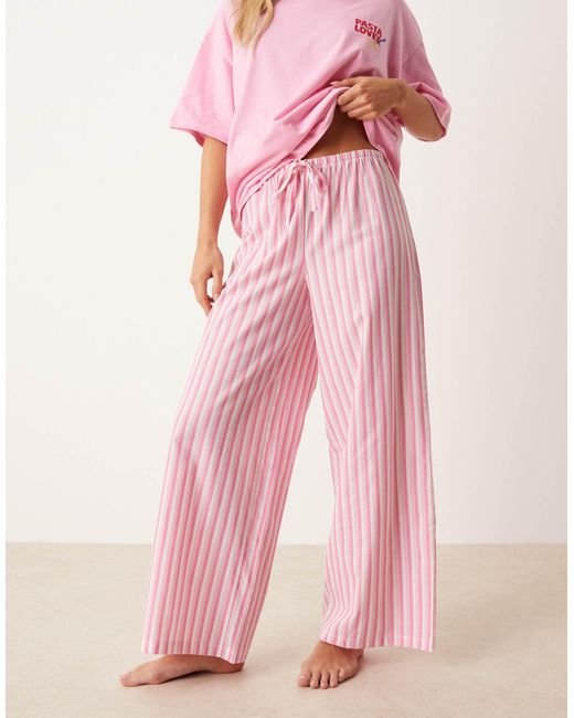 ASOS Pink Asos Design Petite Oversized Tee And Woven Wide Leg Pants Pajama Set