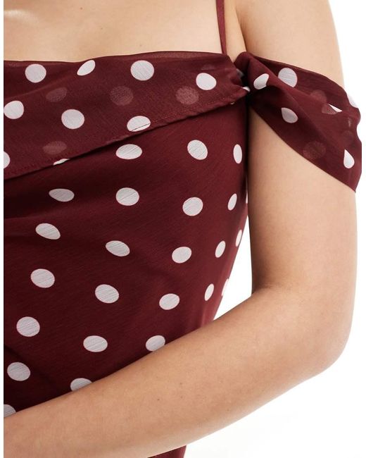 ASOS Midi Slipdress Met Blote Schouder, Bandjes En Stippen in het Red