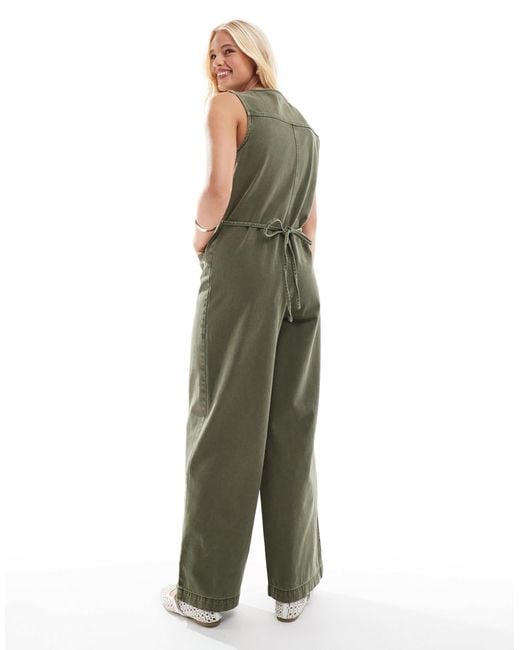 ASOS Green Denim Sleeveless Loose Jumpsuit