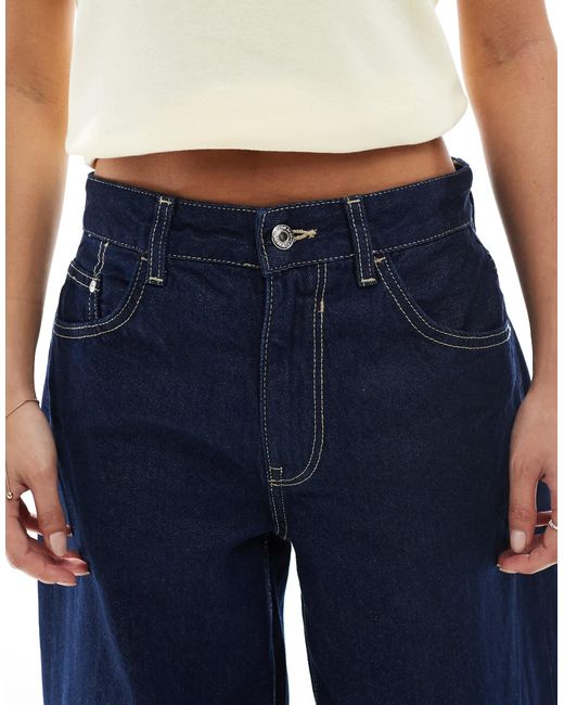 Petite - jean large épuré - foncé authentique Bershka en coloris Blue