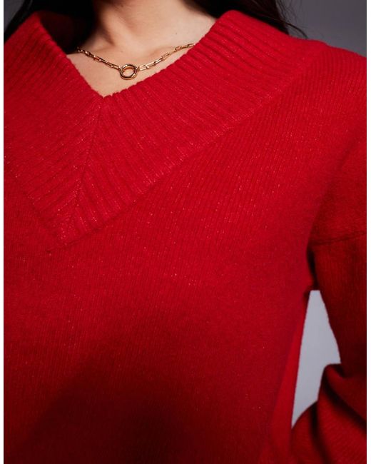 River Island Red Knitted V-neck Jumper