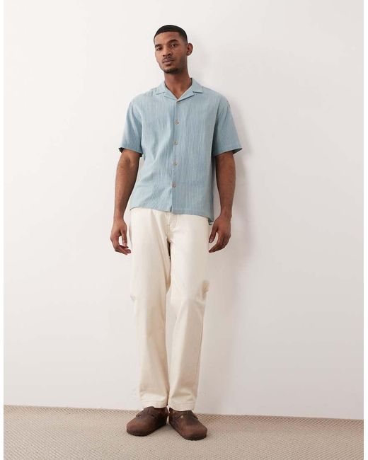 ASOS Blue Relaxed Revere Shirt With Stripe Jacquard for men