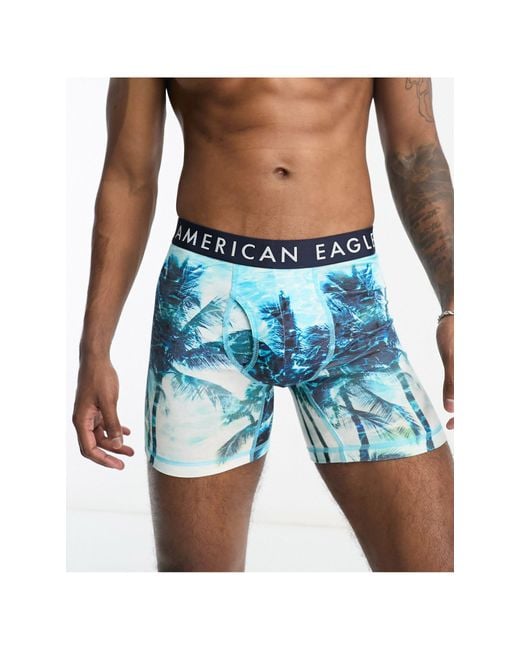 American Eagle – unterhose mit palmen- und wellen-fotomuster in Blue für Herren