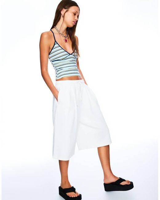 Bershka White Bermuda Jorts With Elastic Waistband