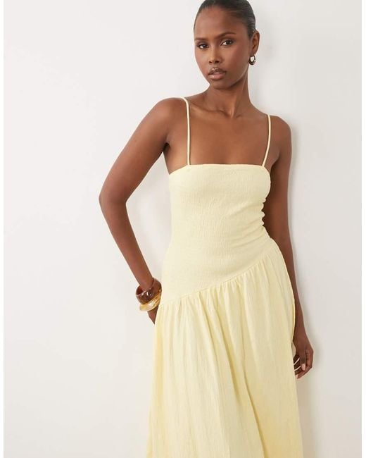ASOS Natural Crinkle Cami Tie Back Midi Dress With Asym Waist