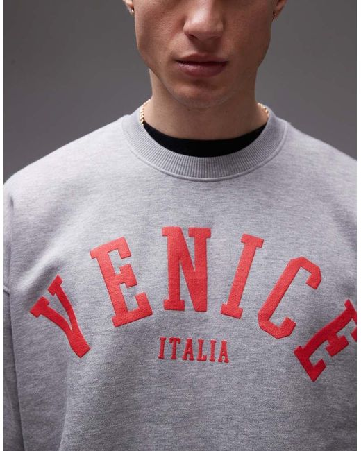 Sudadera Gris Jaspeado Extragrande Con Estampado Texturizado "Venice" De Topman de hombre de color Gray