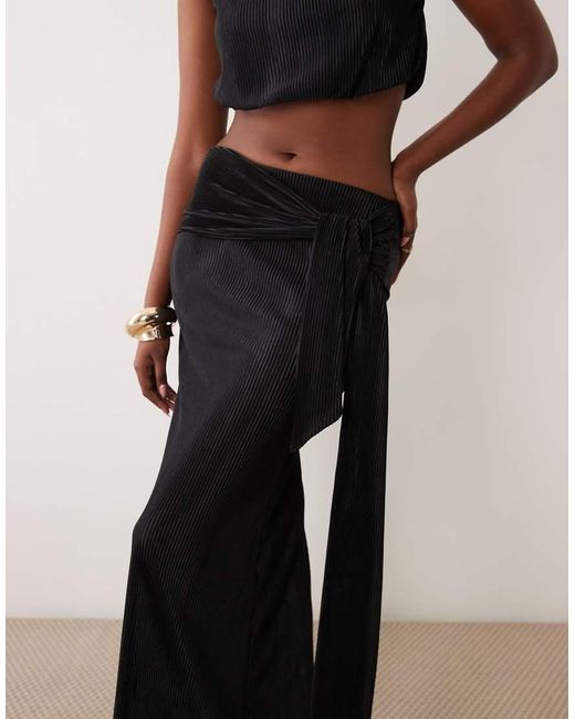 ASOS Black Co-Ord Plisse Maxi Skirt With Knot Belt Detail