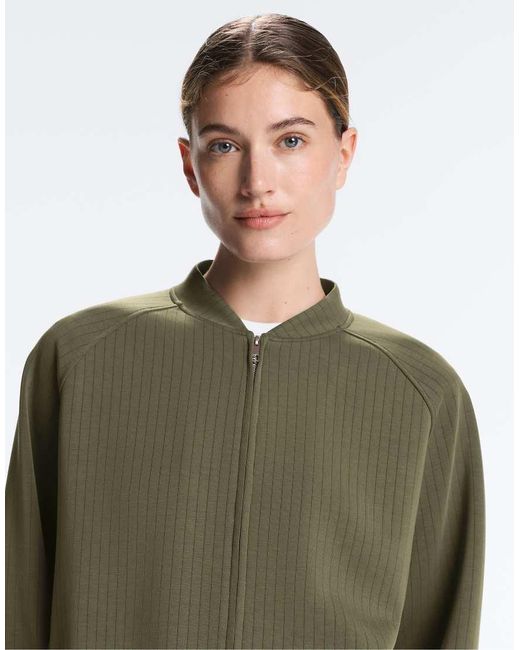 Oysho Green Striped Bomber Jacket With Soft-touch Modal
