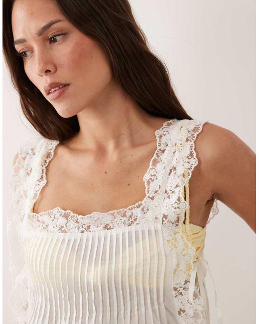 Miss Selfridge White Beach Lace Trim Square Neck Tie Side Maxi Cover Up