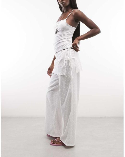 Daisy Street White Boho Straight Leg Pants With Skirt Overlay