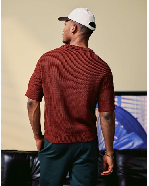 Polo décontracté en maille torsadée à col cranté - bordeaux ASOS pour homme en coloris Green