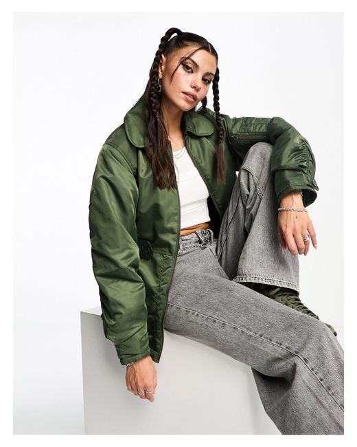 Collusion Green Nylon Jacket With With Fitted Waist