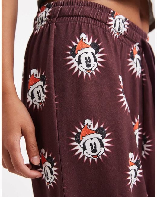 ASOS Red Lounge Bottoms With Disney's Christmas Mickey Mouse Graphic