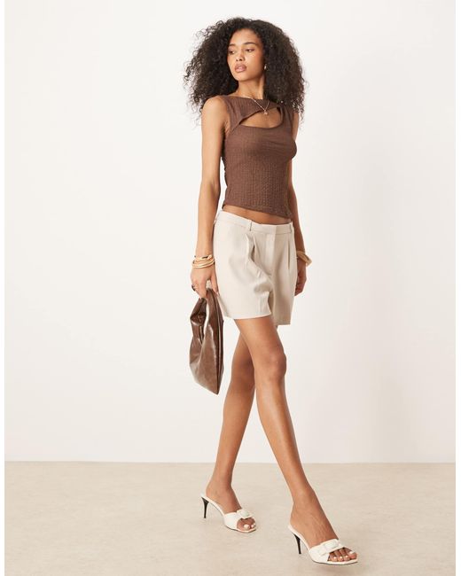 ASOS Brown Slash Neck Cut Out Vest With Pearlised Button Detail
