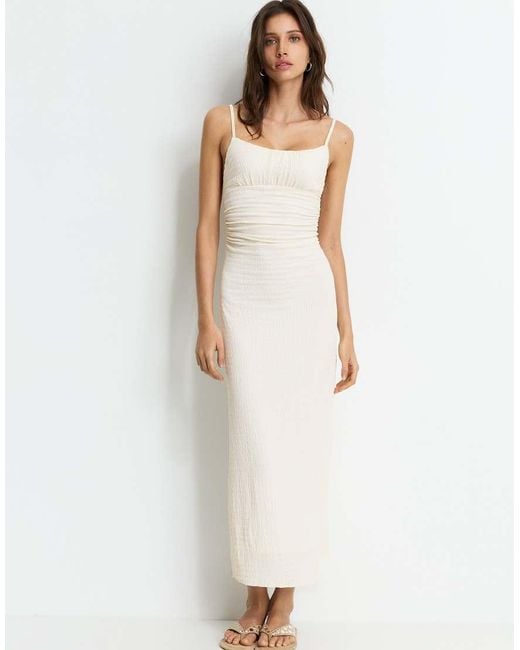 Pull&Bear White Rustic Midi Dress