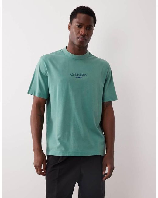 Calvin Klein Green Graphic Acid Wash T-shirt for men
