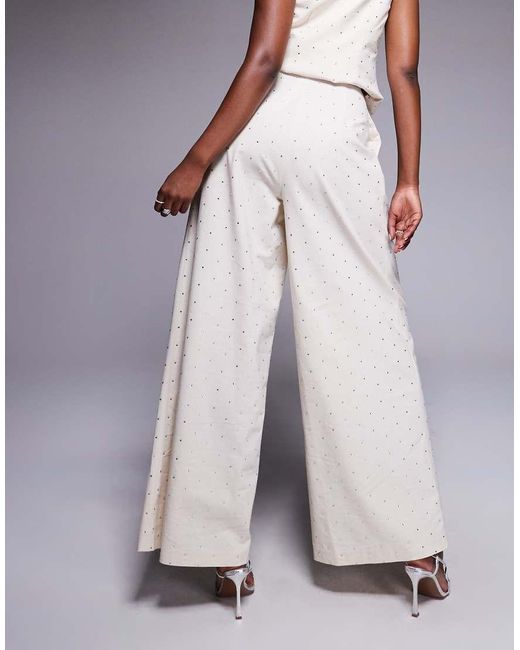ASOS Purple Co-Ord Hotfix Embellished Linen Wide Leg Trouser