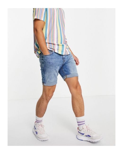 Pull\u0026Bear Skinny Fit Denim Short in het Blauw voor heren - Lyst