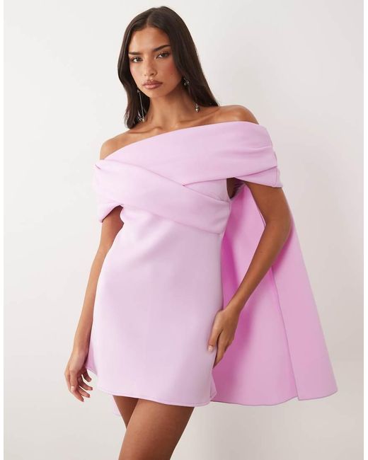 ASOS Pink Twist Bardot Mini Dress With Cape