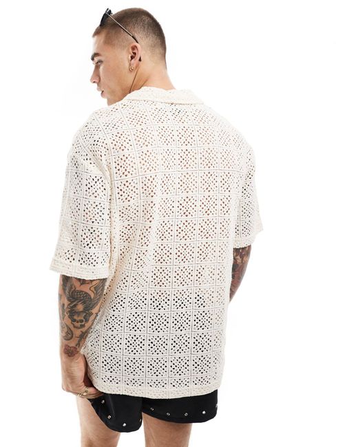Bershka White Crochet Patterned Shirt for men