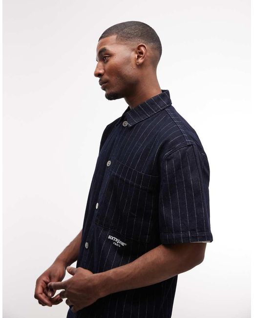 Sixth June Blue Striped Denim baggy Shorts for men