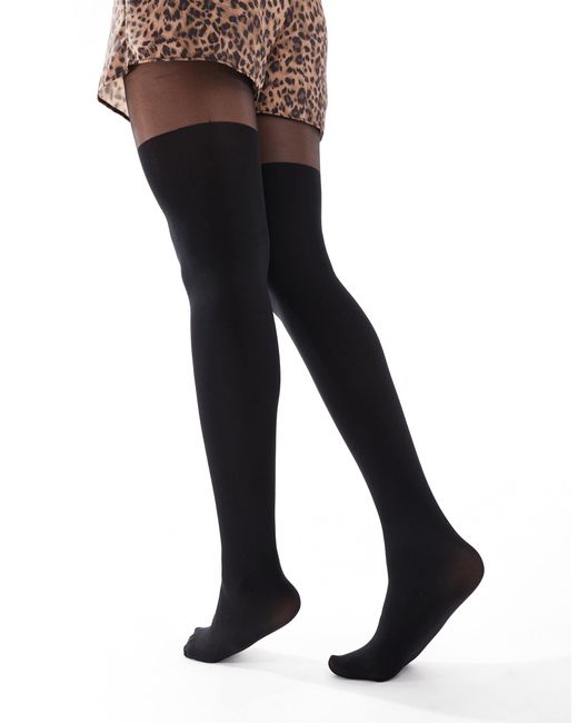 ASOS Black Mock Over The Knee Tights With Bum And Tum Support