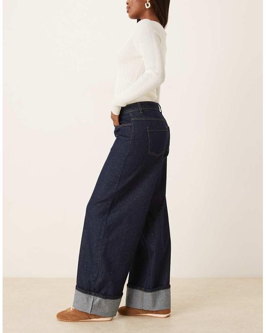 Vaqueros De Corte Boyfriend Holgado Extragrande Con Bajos Vueltos Y Acabado Enjuagado De -Azul Marino ASOS de color Blue
