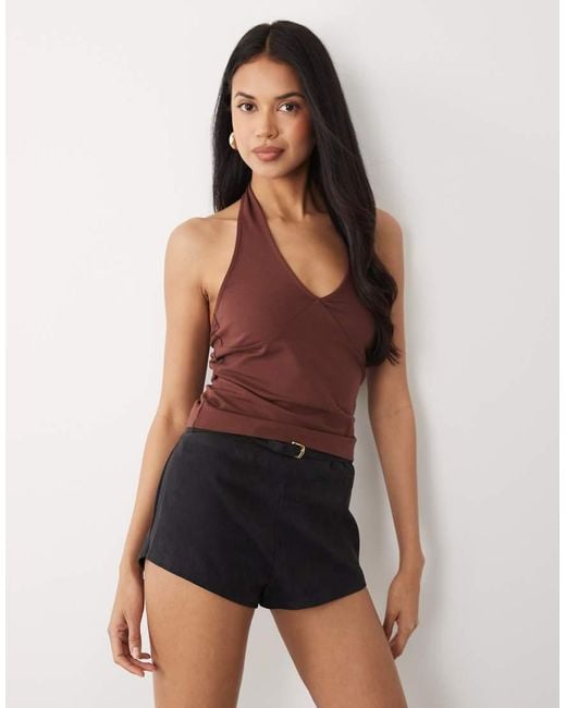 ASOS Blue Cotton Plunge Halter Top